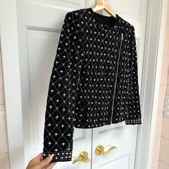 Zara Pearl and Rhinestone Velvet Encrusted Jacket - Picture 8 of 16